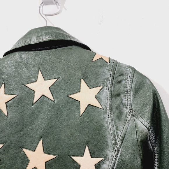 Mauritius Leather Christy Star Motorcycle Jacket in Green Women's Size US 6 & 10 - Picture 7 of 16